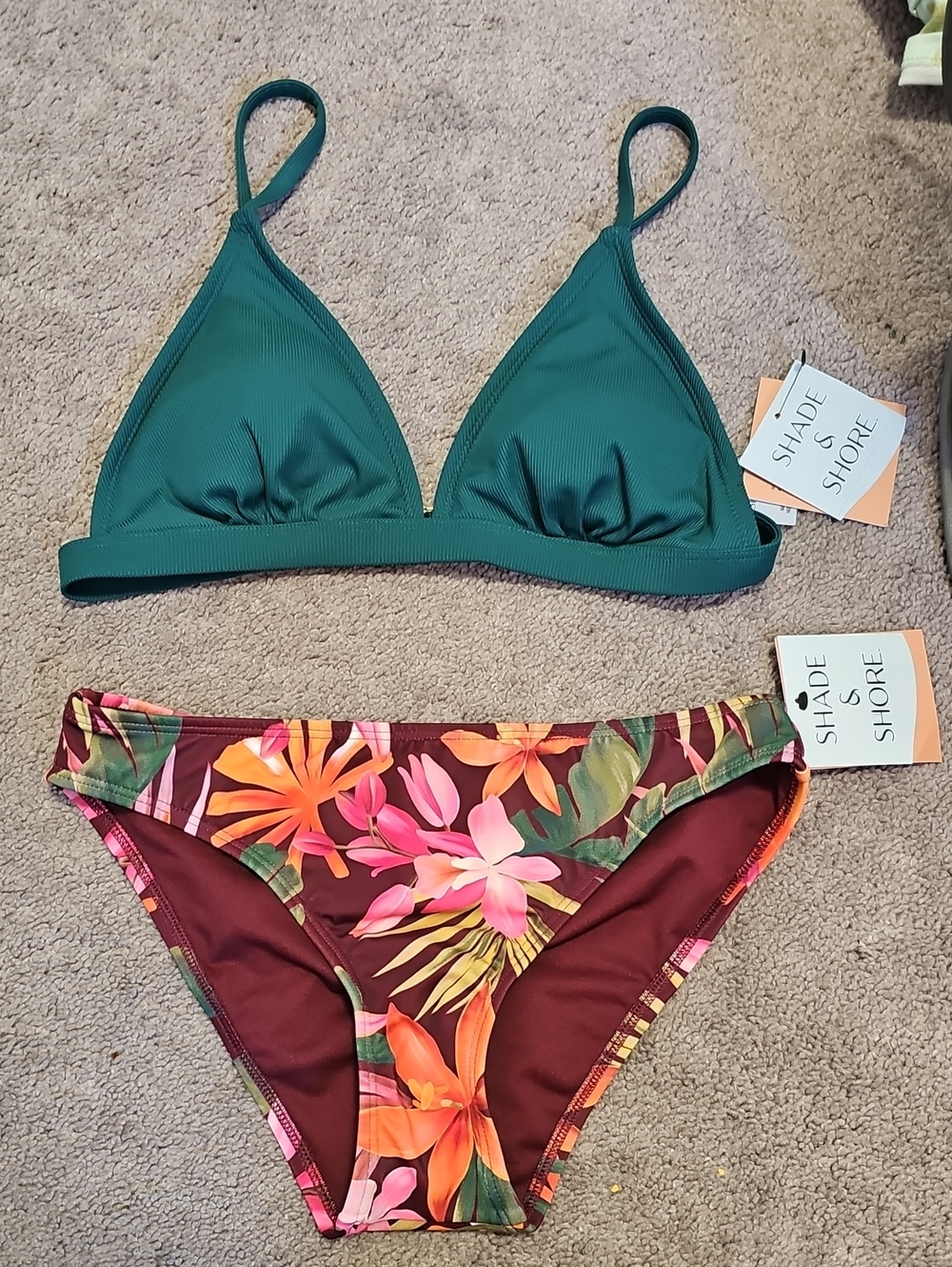 NWT Shade & Shore 2-Piece Bikini Swimsuit Green/Floral XS